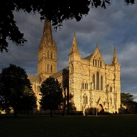 salisbury cathedral west front and tower, sunset - seier+seier