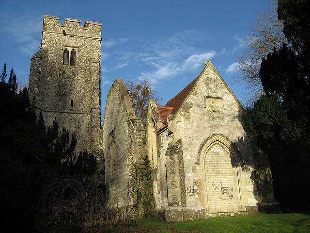 Derelict church, Eastwell, near Ashford, Kent, England UK