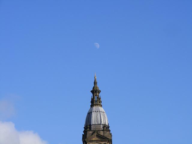 Moon over Bolton Town Hall