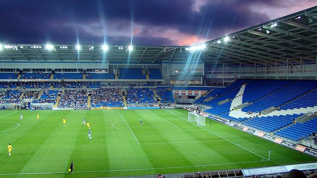 Night begins to fall over Cardiff City Stadium