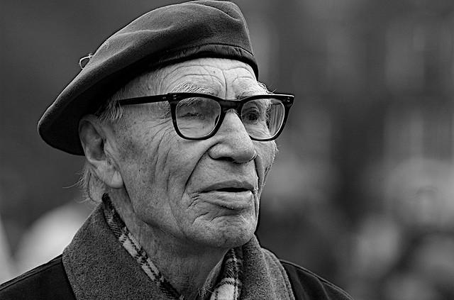 Man in beret (red) and black and white