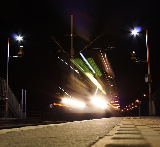 Tram Arriving @ Tram Stop, Nottingham
